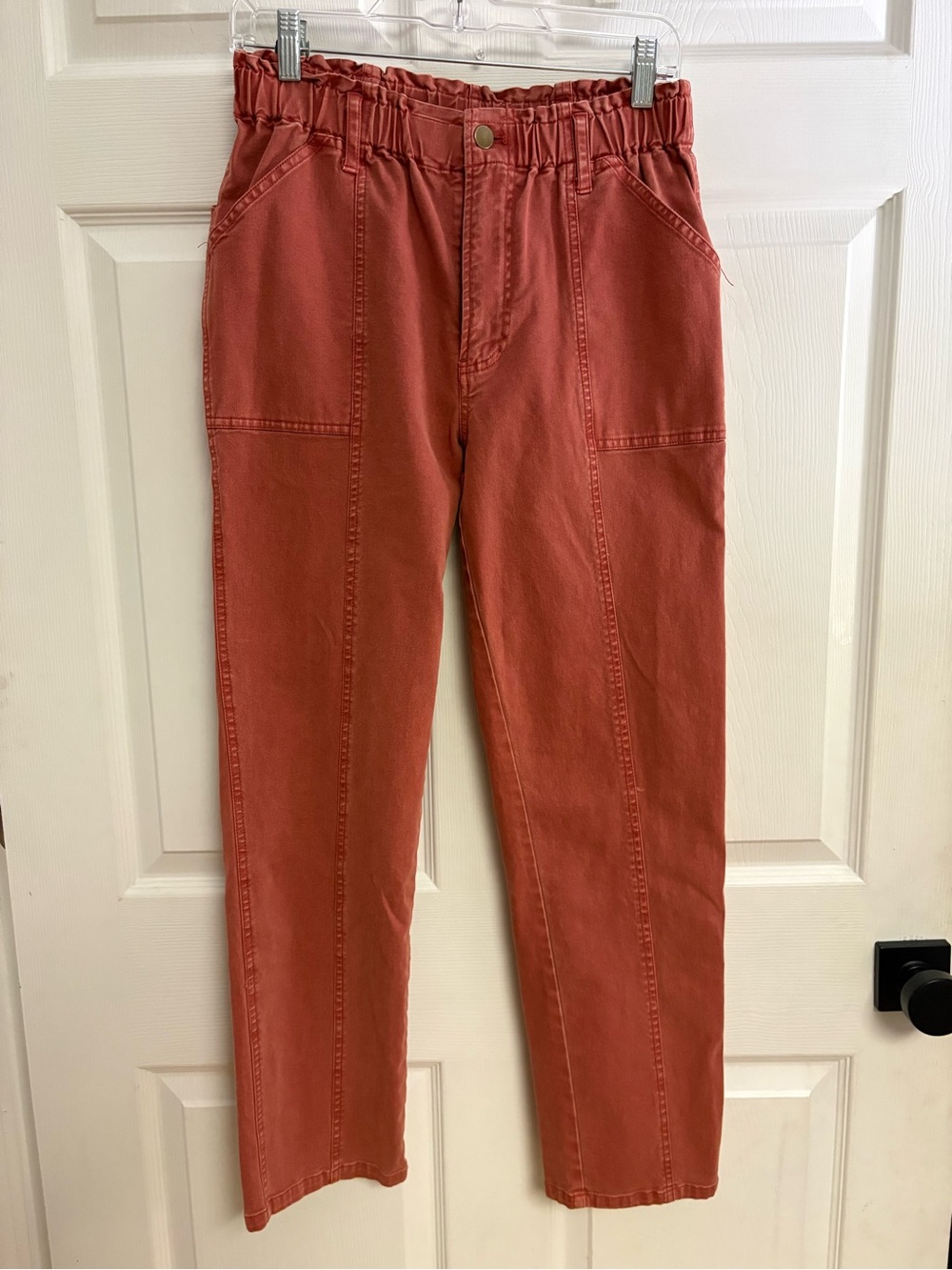 High-Waist Paperbag Pants in Rust